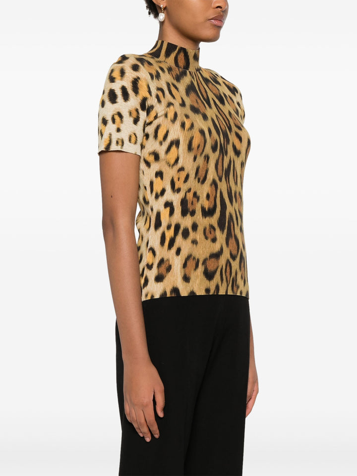 Short Sleeve Jaguar Print Ribbed Top