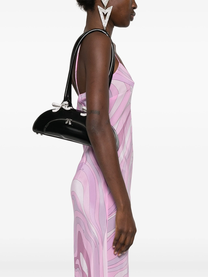 Black Leather Curved Shoulder Bag