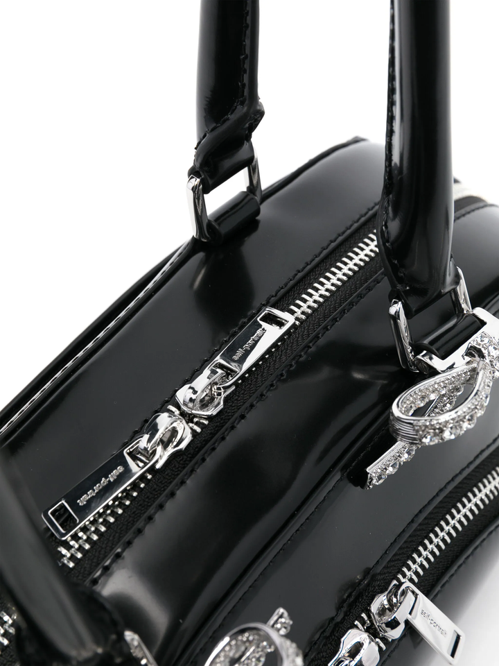 Black Leather Curved Shoulder Bag