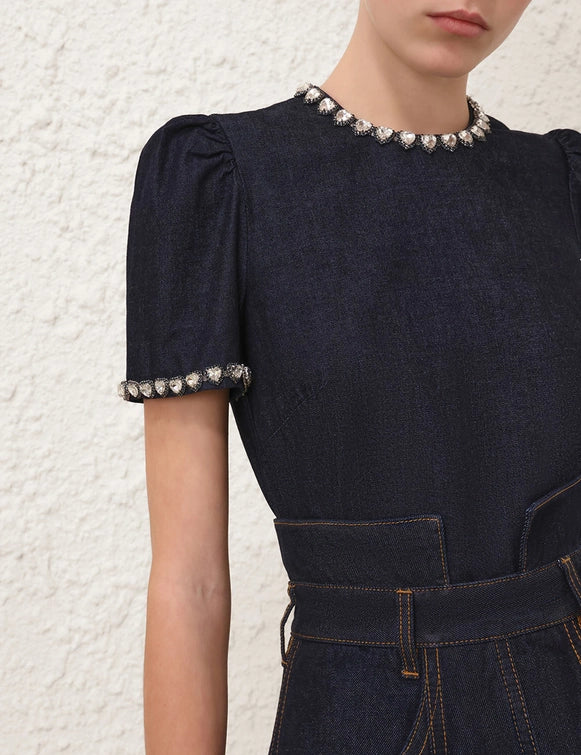 Embellished Denim Top