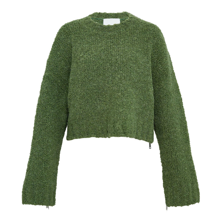 Club21 - 3.1 Phillip Lim - Boucle Zipper Crewneck Knit Top - KNIT TOPS - Green