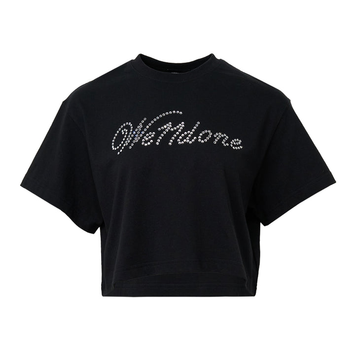 Black Womens Cropped Rhineston Tee