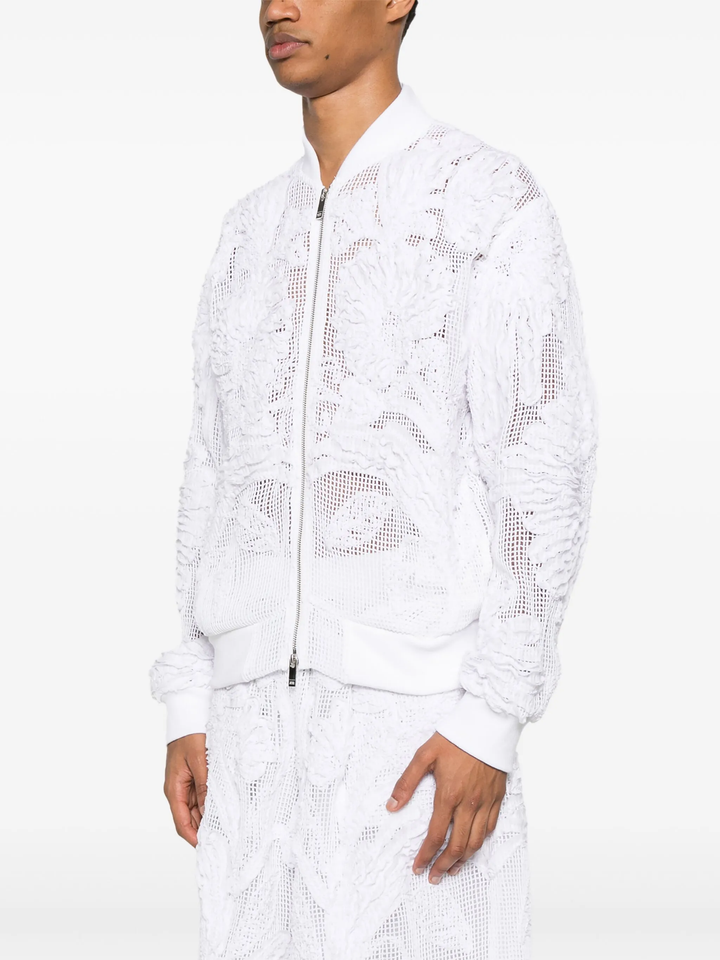 Mesh Ruching Zip Blouson