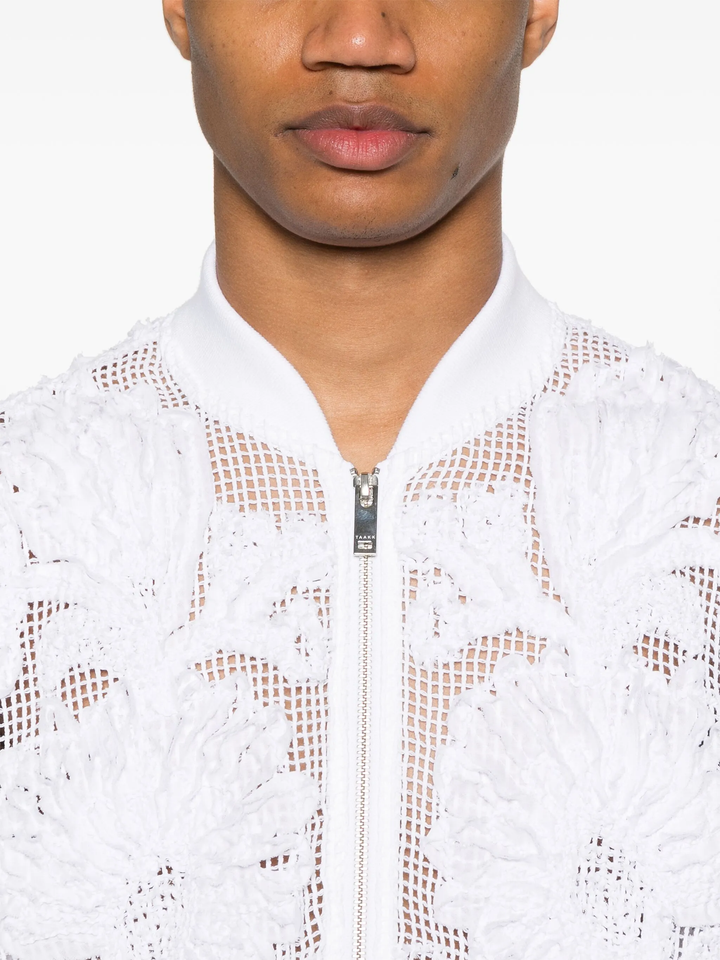 Mesh Ruching Zip Blouson