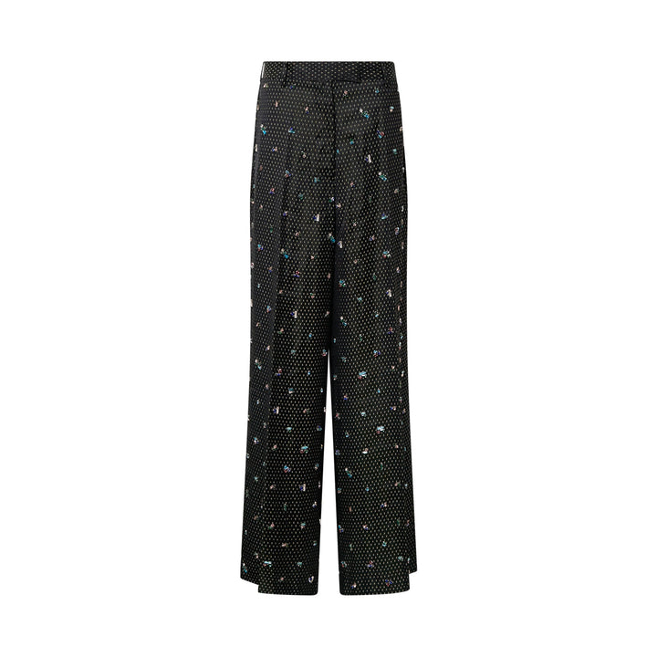 Wide Leg Casual Pants Embroidered