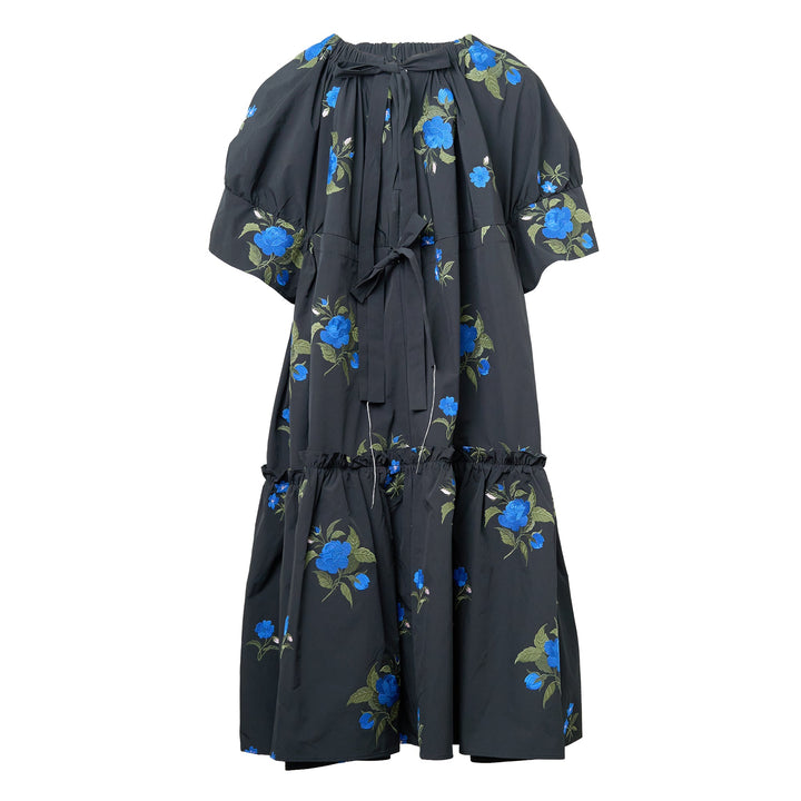 Black Roses Embroidery Long Dress