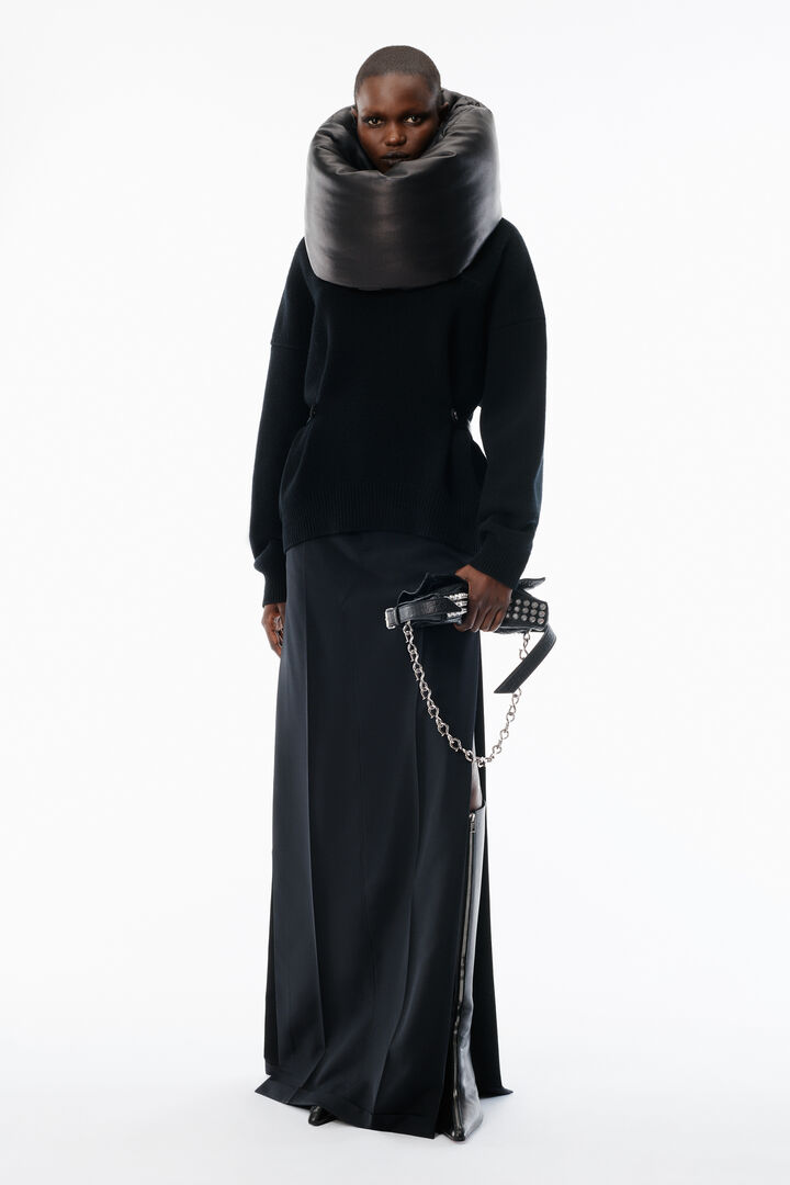 Mid Rise Tailored Maxi Skirt