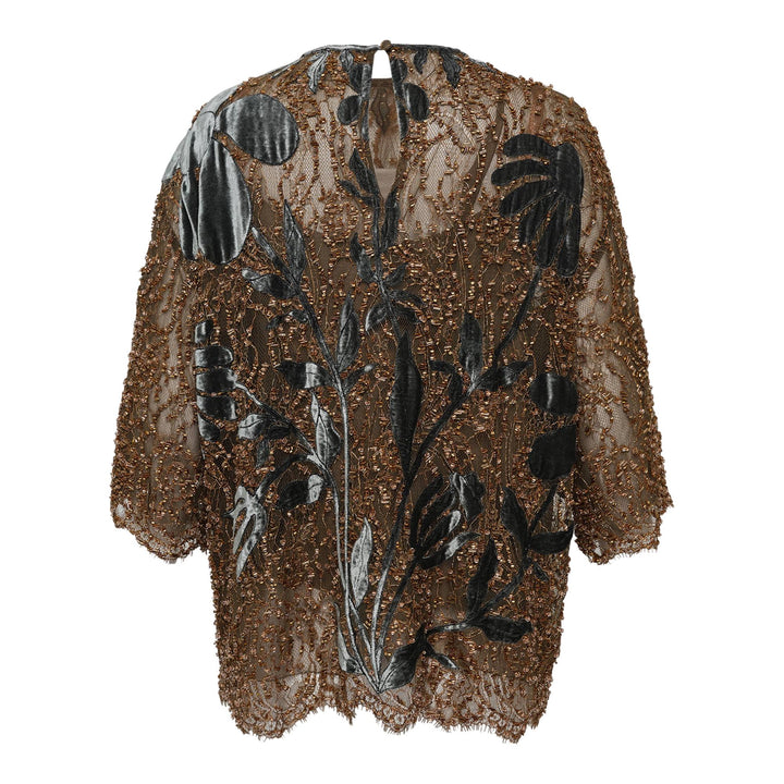 Club21 - Biyan - Lace Blouse With Velvet Embroidery - WOVEN TOPS - Bronze