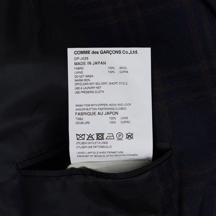 Club21 - COMME des GARCONS HOMME DEUX - Wool Dark Check Asymmetrical Jacket - JACKETS - Navy