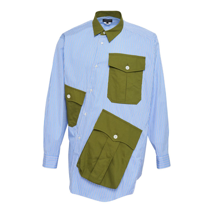Club21 - COMME des GARCONS HOMME PLUS - Cotton Broad Stripe Pocket Long Sleeve Shirt - SHIRTS - Blue
