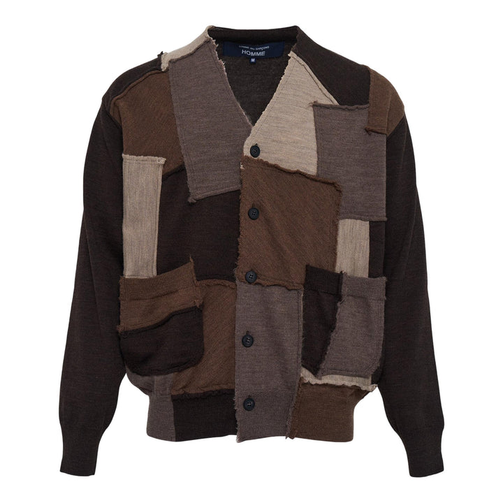 Club21 - COMME des GARCONS HOMME - Worsted Wool Jersey Patchwork Cardigan - CARDIGANS - Brown