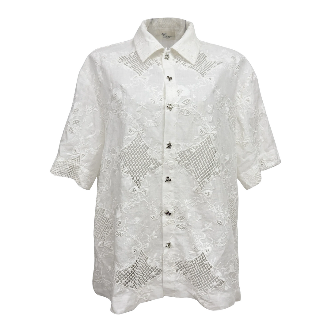 White Embroidery Linen Shirt