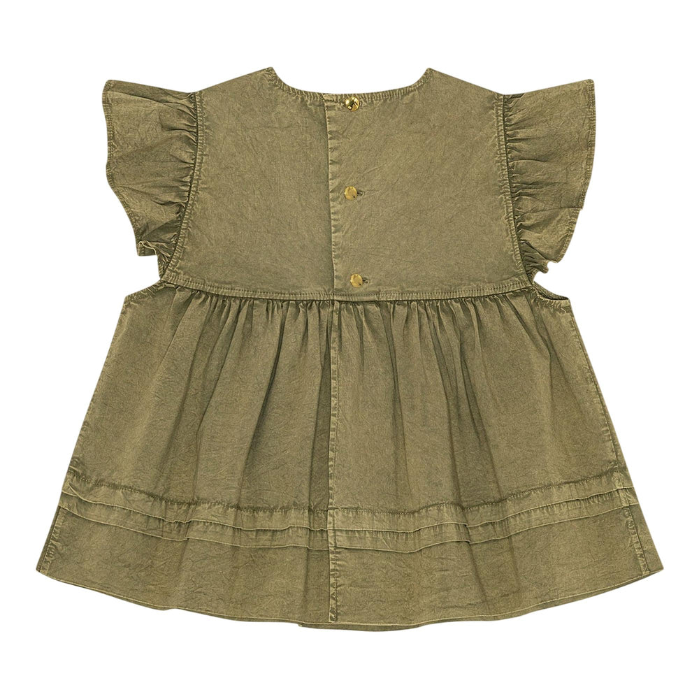 Club21 - GANNI - Washed Stretch Cotton Frill Sleeve Top - WOVEN TOPS - Green