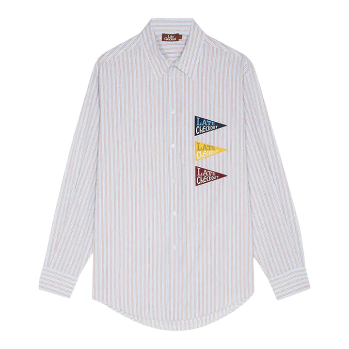 Club21 - Late Checkout - White/Pink Striped Flag Western Shirt - SHIRTS - Blue