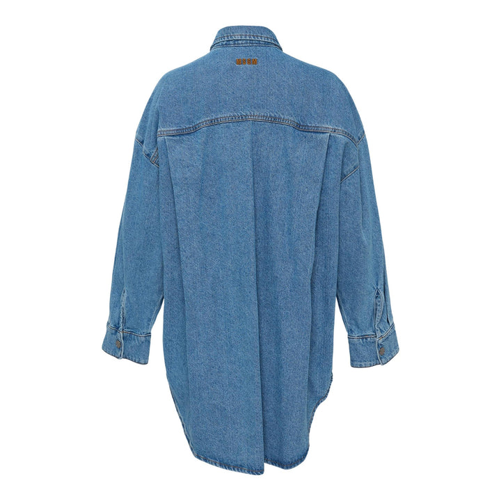 Club21 - MSGM - Ribbon Detail Denim Button-Up Blouse - BLOUSES - Denim