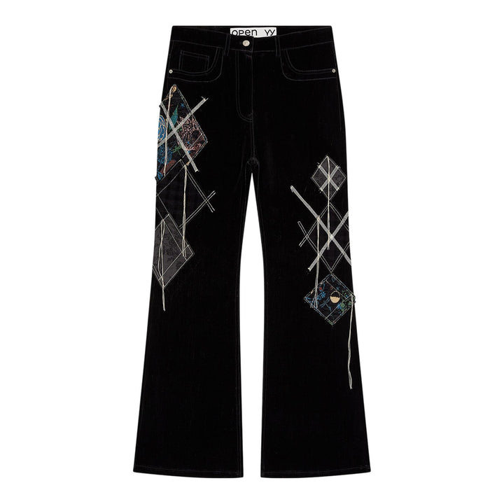 Club21 - OPEN YY - Argyle Patched Bootscut Pants - PANTS - Black