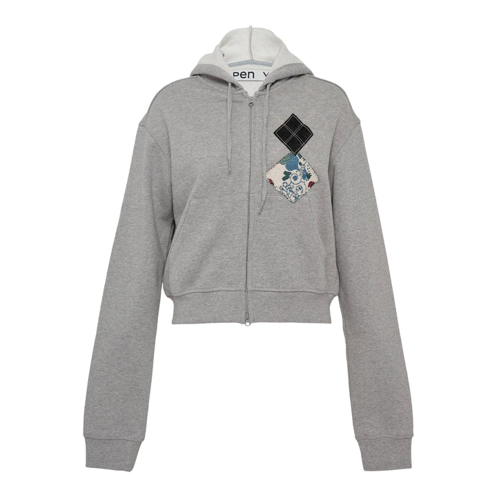 Club21 - OPEN YY - Argyle Patched Hoodie - SWEATERS - Light Grey