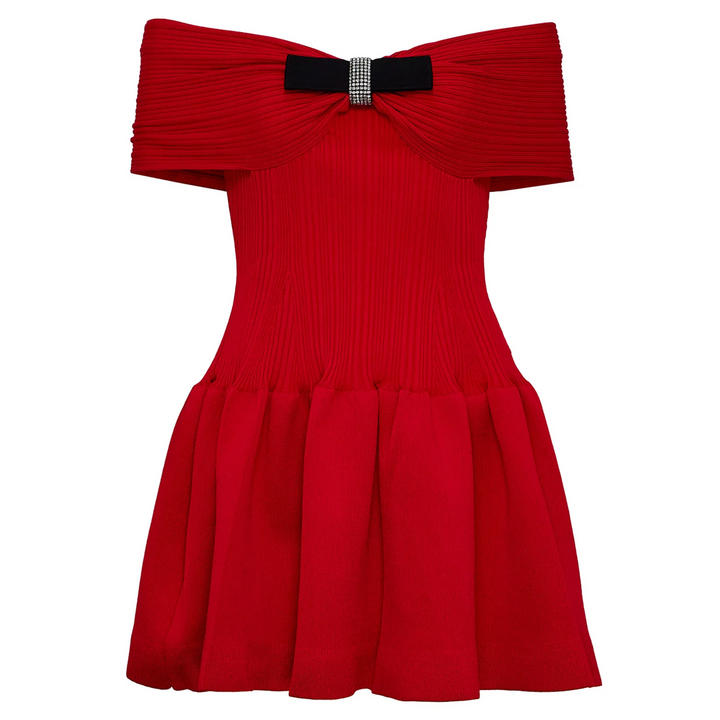 Red Knit Bow Mini Dress