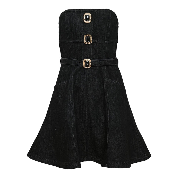 Club21 - Self-Portrait - Black Denim Bandeau Mini Dress - DENIM DRESSES - Black