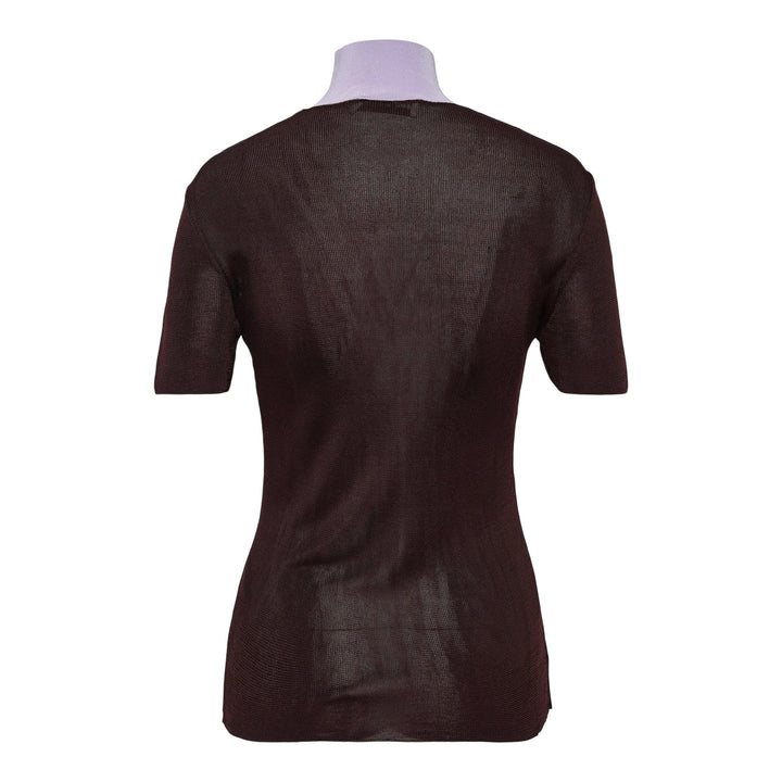 Club21 - Self-Portrait - Brown Viscose Knit Short Sleeve Top - KNIT TOPS - Brown