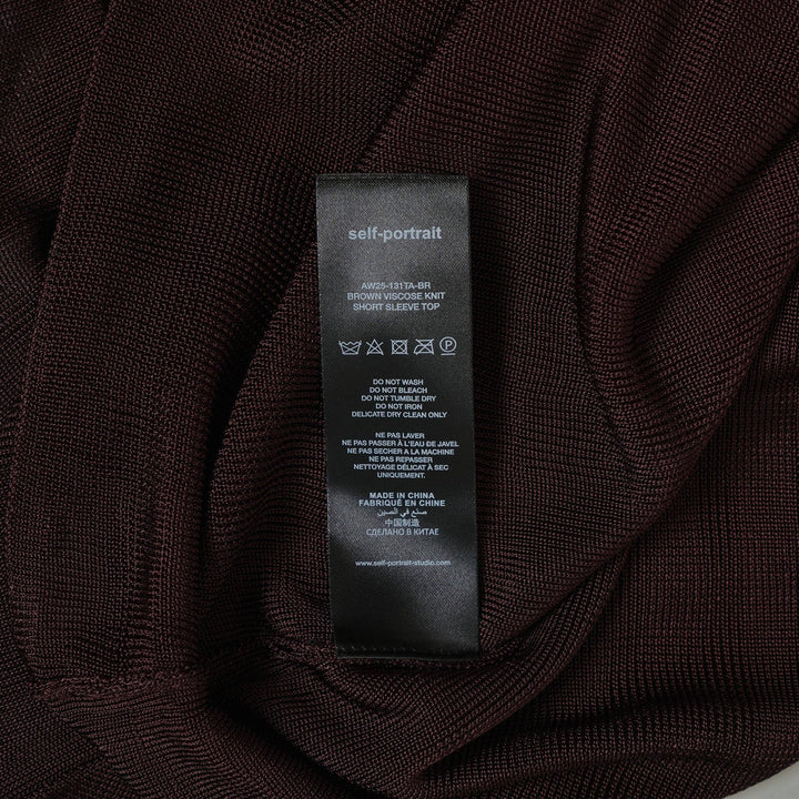 Club21 - Self-Portrait - Brown Viscose Knit Short Sleeve Top - KNIT TOPS - Brown