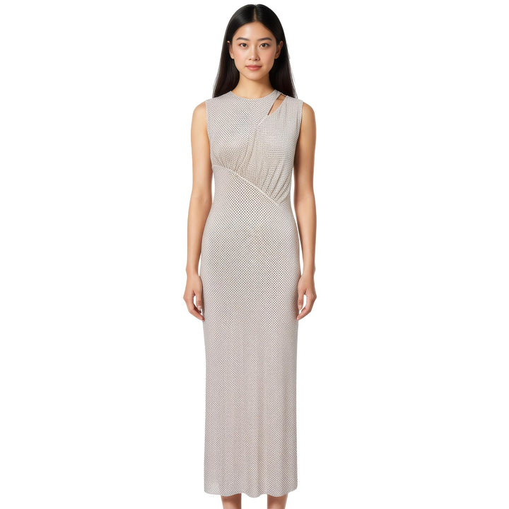 Club21 - Self-Portrait - Champagne Rhinestone Cut Out Midi Dress - WOVEN DRESSES - Beige