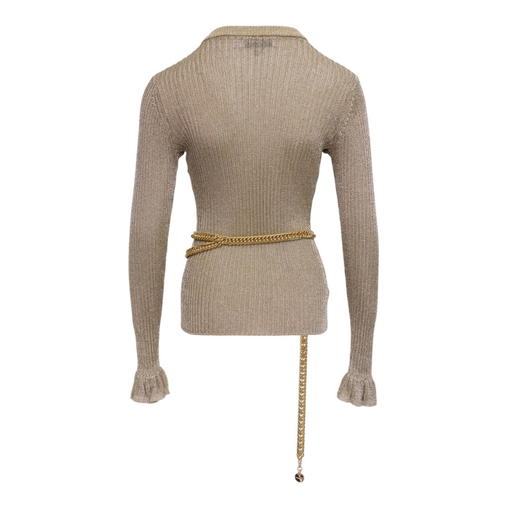 Club21 - Self-Portrait - Gold Lurex Ribbed Knit Top - KNIT TOPS - Gold