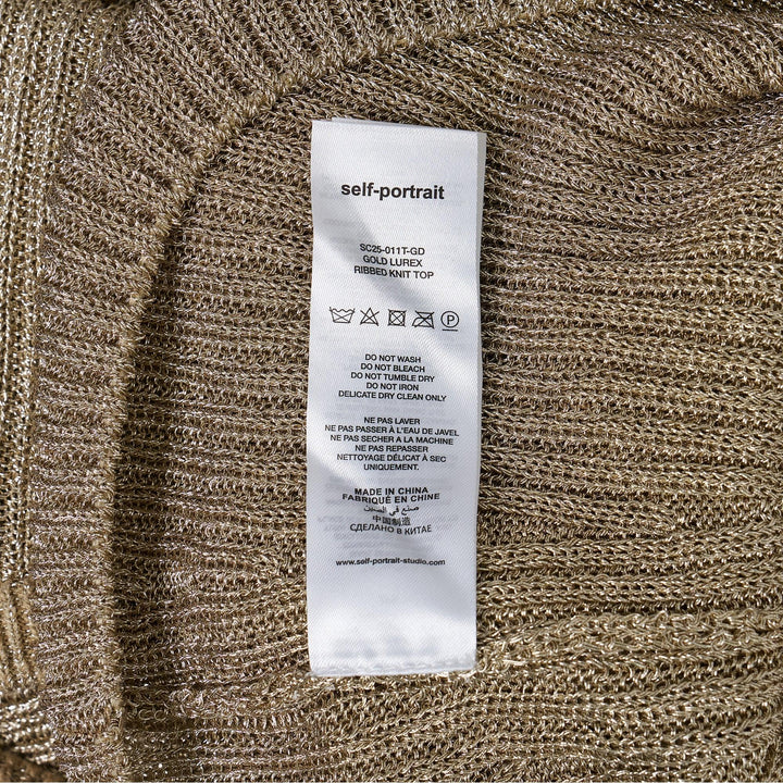 Club21 - Self-Portrait - Gold Lurex Ribbed Knit Top - KNIT TOPS - Gold