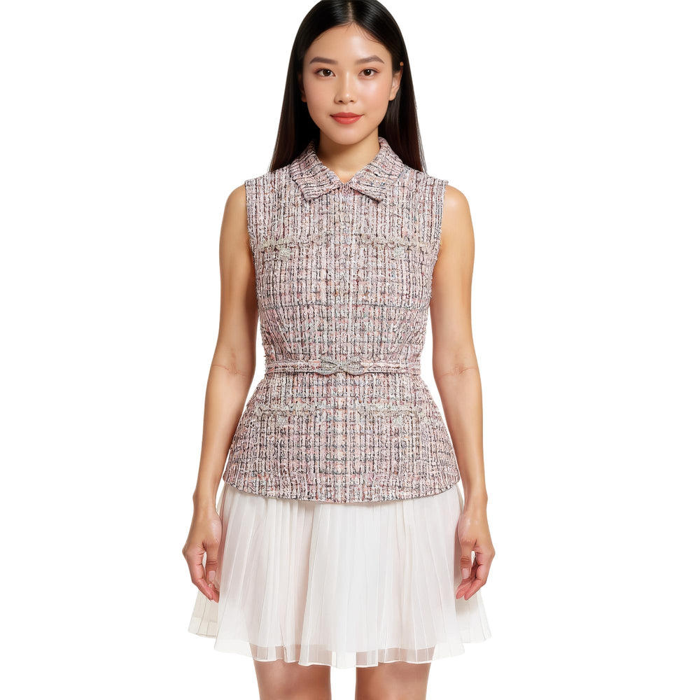 Club21 - Self-Portrait - Pink Boucle Chiffon Mini Dress - WOVEN DRESSES - Pink