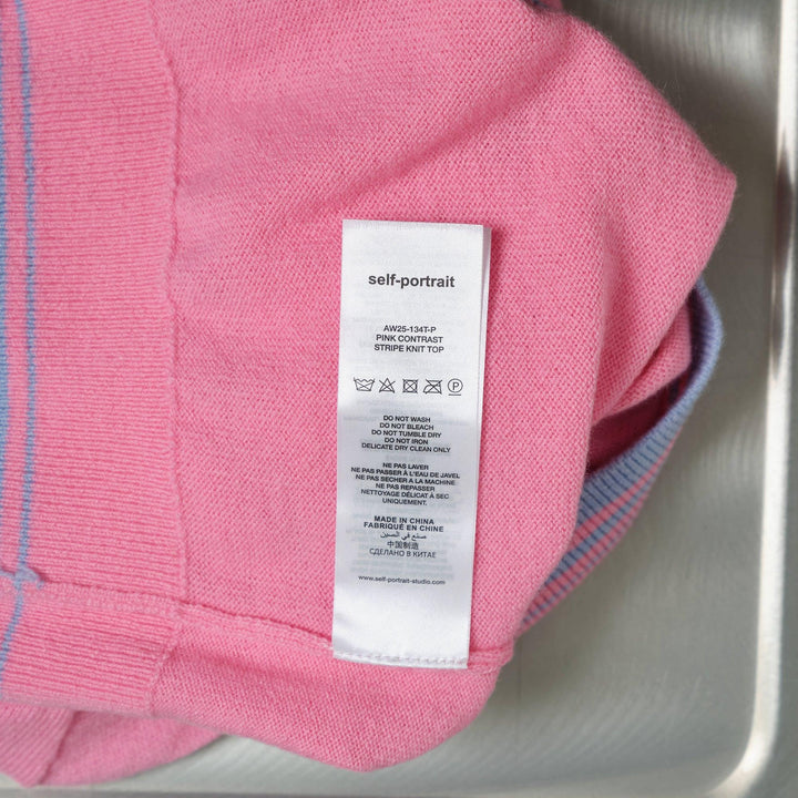Club21 - Self-Portrait - Pink Contrast Stripe Knit Top - KNIT TOPS - Pink
