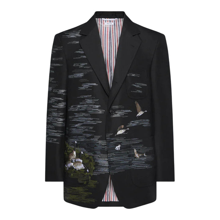 Club21 - Thom Browne - Goose Scenic Satin Stitch And Embroidery Sportcoat Men - JACKETS - Black