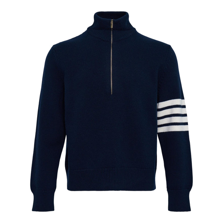 Club21 - Thom Browne - Merino Wool 4-Bar Funnel Neck Pullover Men - KNIT TOPS - Navy