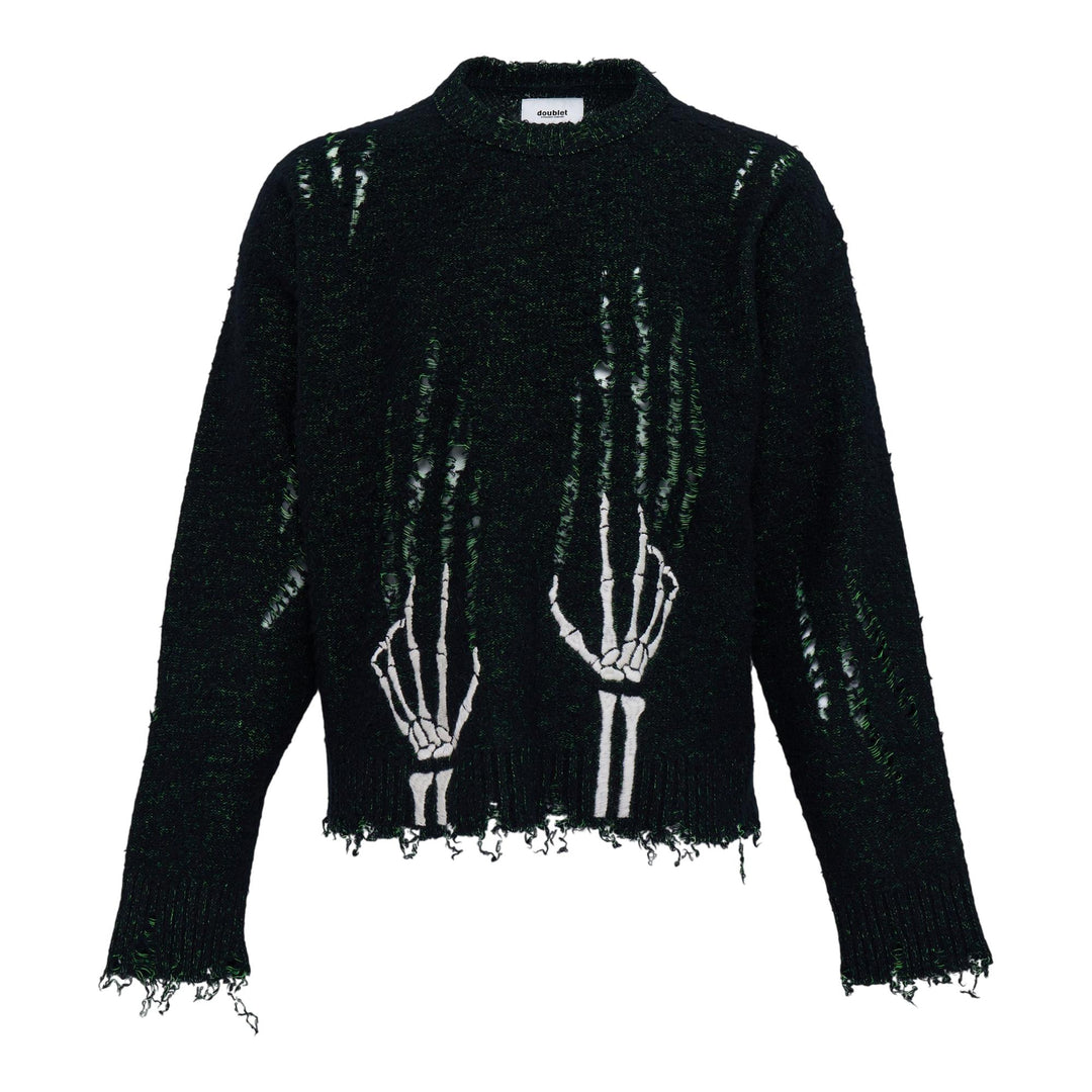 Club21 - doublet - Skelton Scratch Knit Pullover - KNIT TOPS - Black