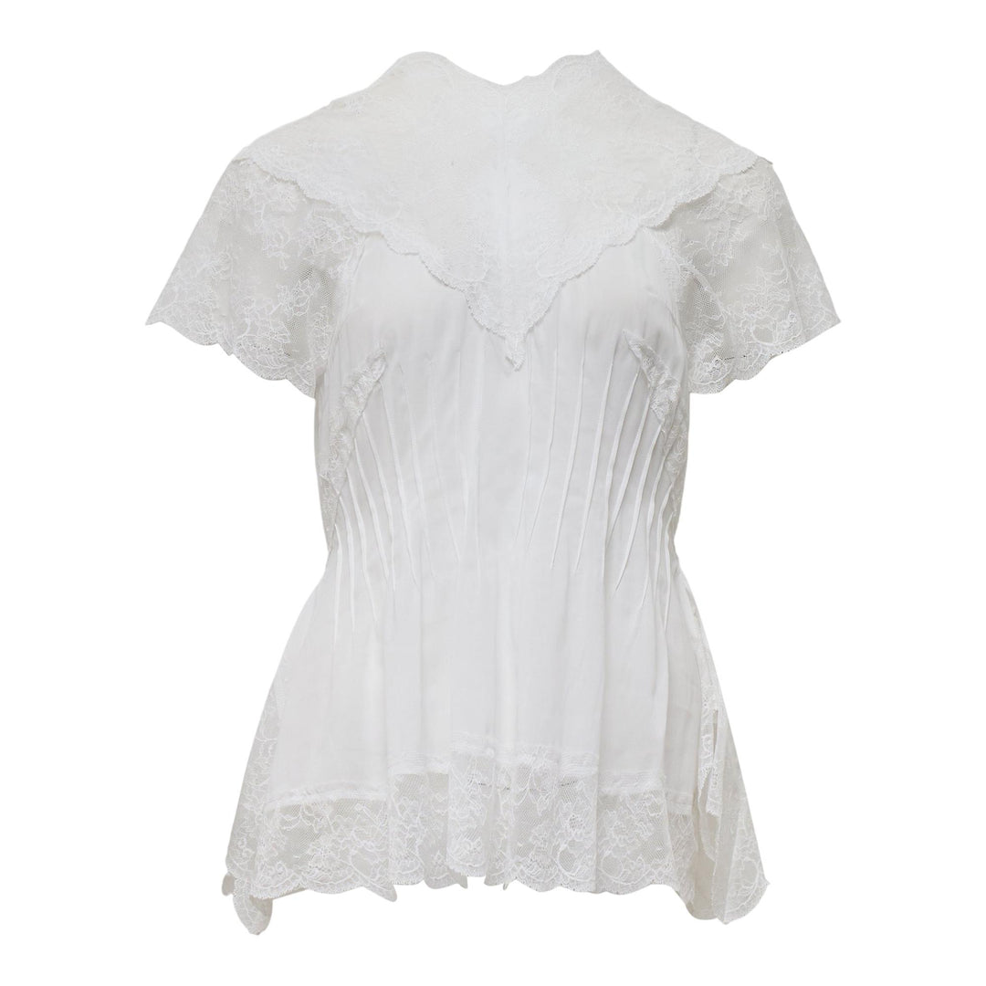 Club21 - pushBUTTON - White Lace Trim Darted Top - BLOUSES - White