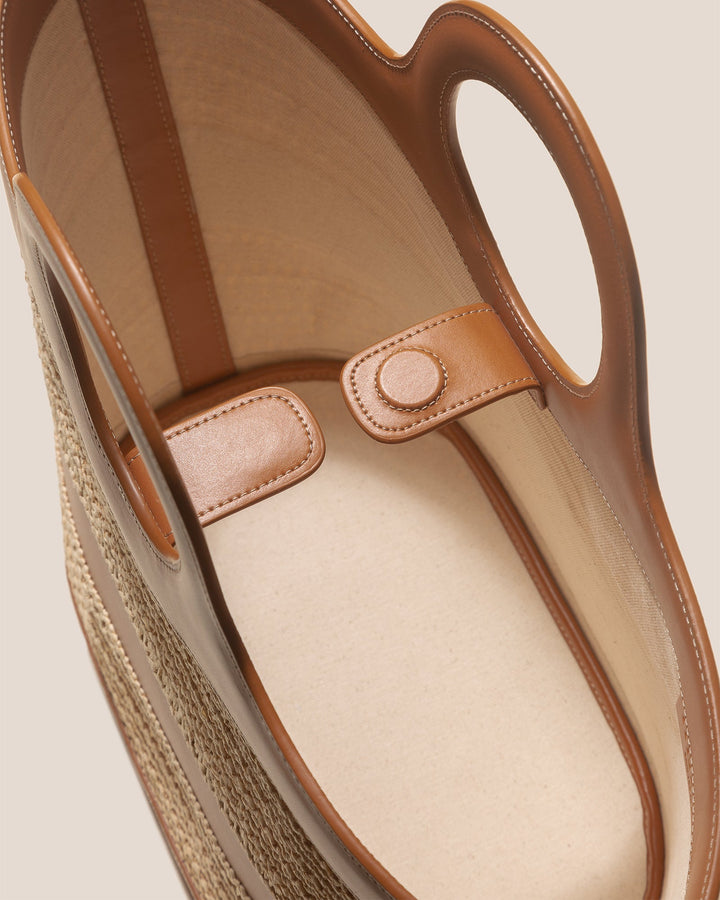 Nasta 가죽 프레임 라피아 토트