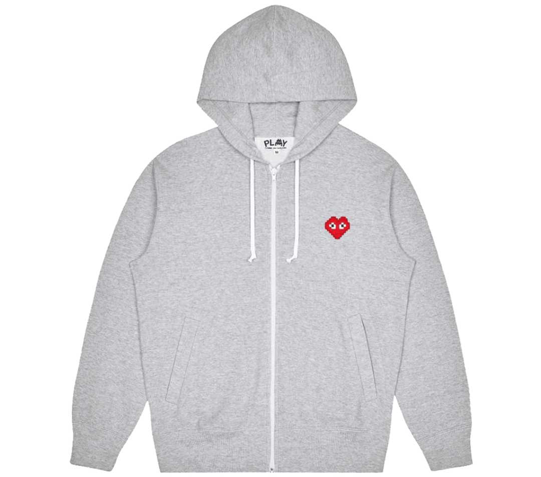 COMME-des-GARCONS-PLAY-Pixel-Red-Heart-Hoodie-With-Zip-Women-Grey-1