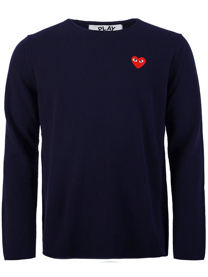 COMME-des-GARCONS-PLAY-Red-Emblem-Crewneck-Sweater-Men-Navy-1