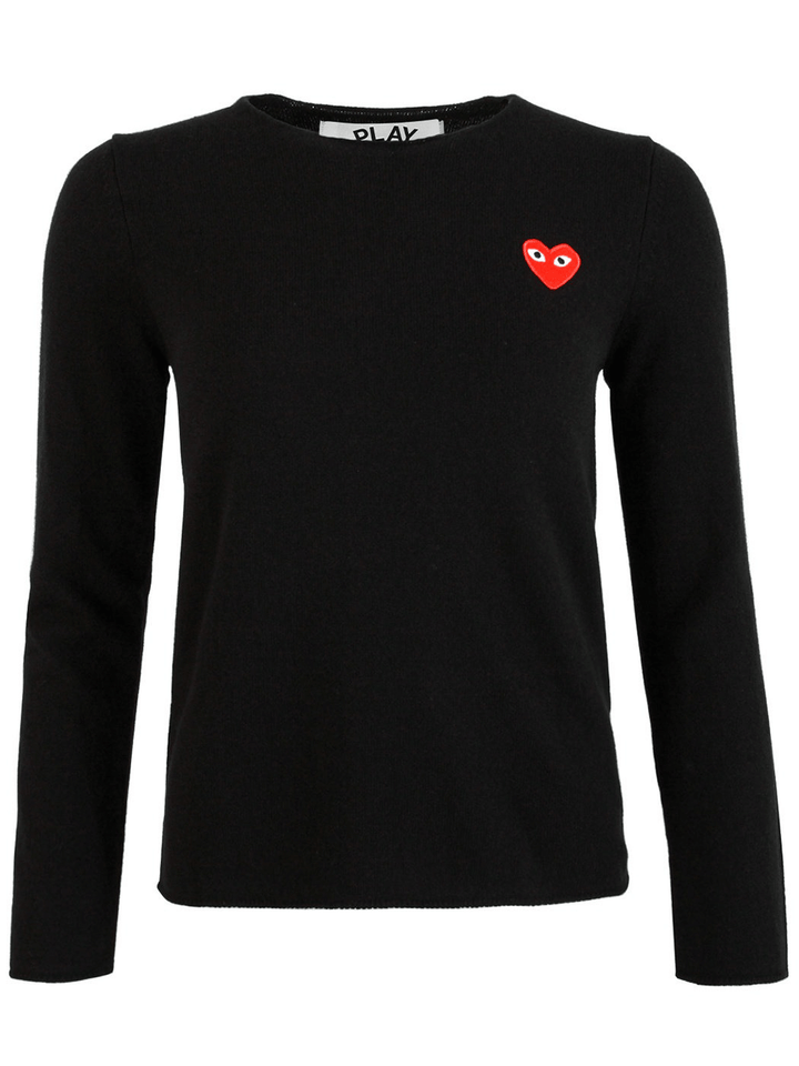 COMME-des-GARCONS-PLAY-Red-Emblem-Crewneck-Sweater-Women-Black-1
