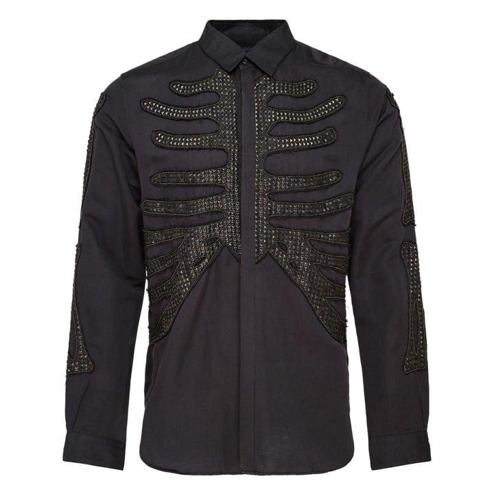 Long Sleeve Embroidered Satin Shirt