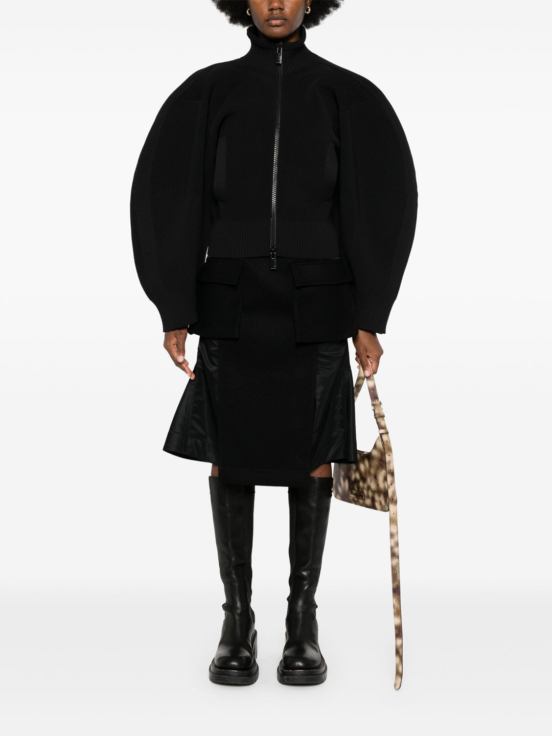 Wool Melton X Nylon Twill Skirt