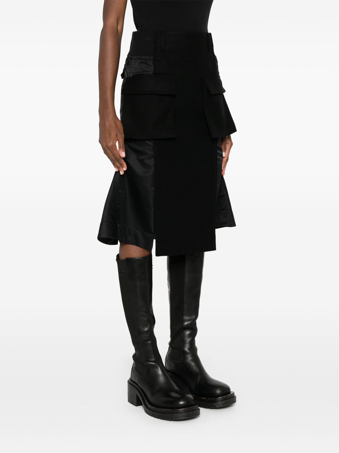Wool Melton X Nylon Twill Skirt