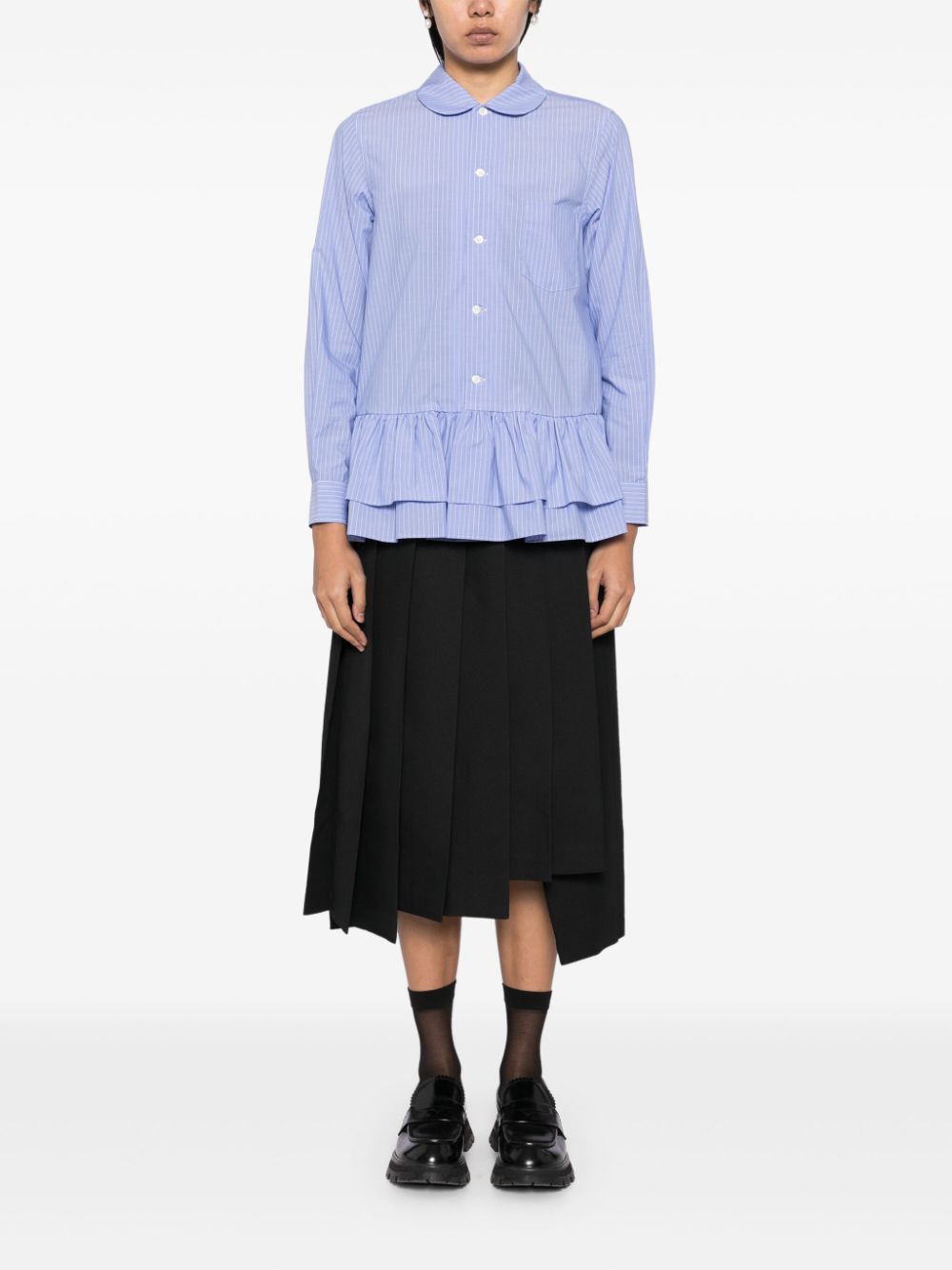Ruffles Hem Stripe Shirt