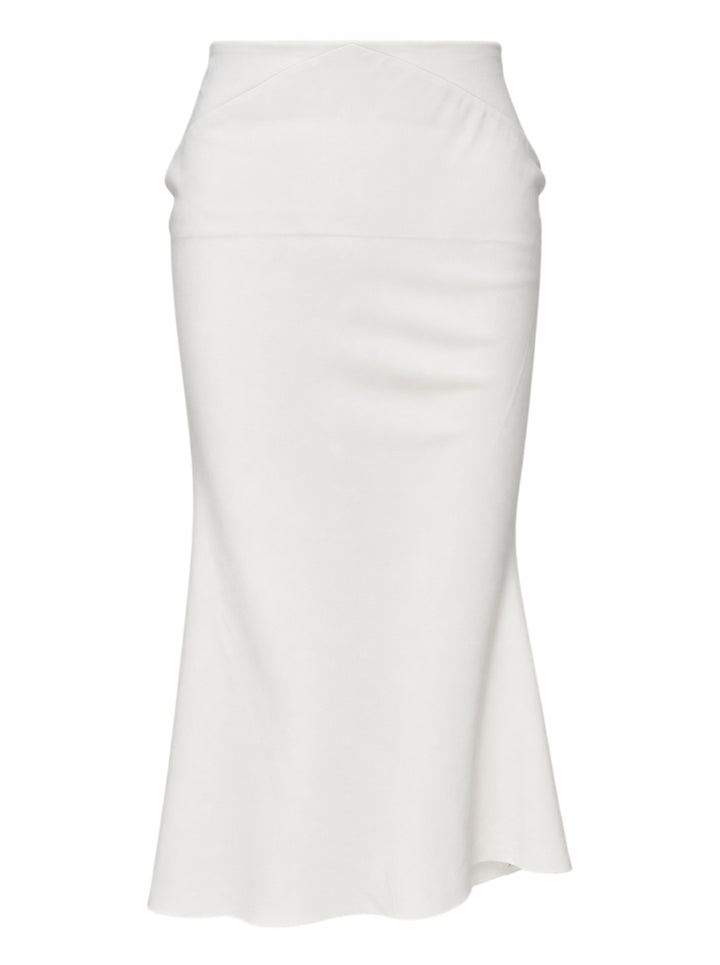 Rick Owens Strutter midi skirt in off-white cady with angled yoke seaming and a flared hem