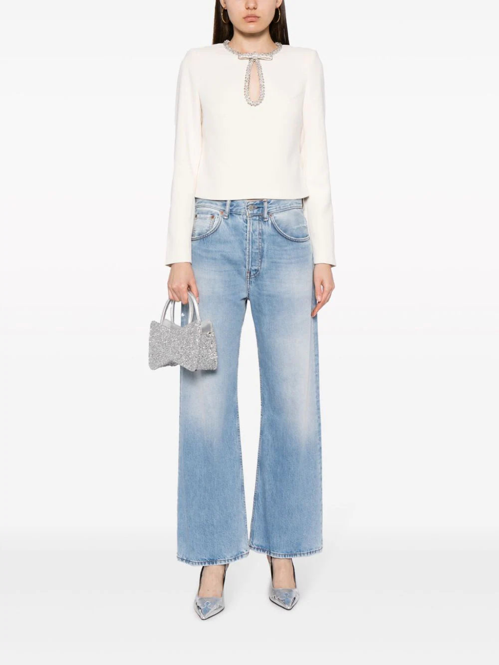 CNY Cream Crepe Diamante Top