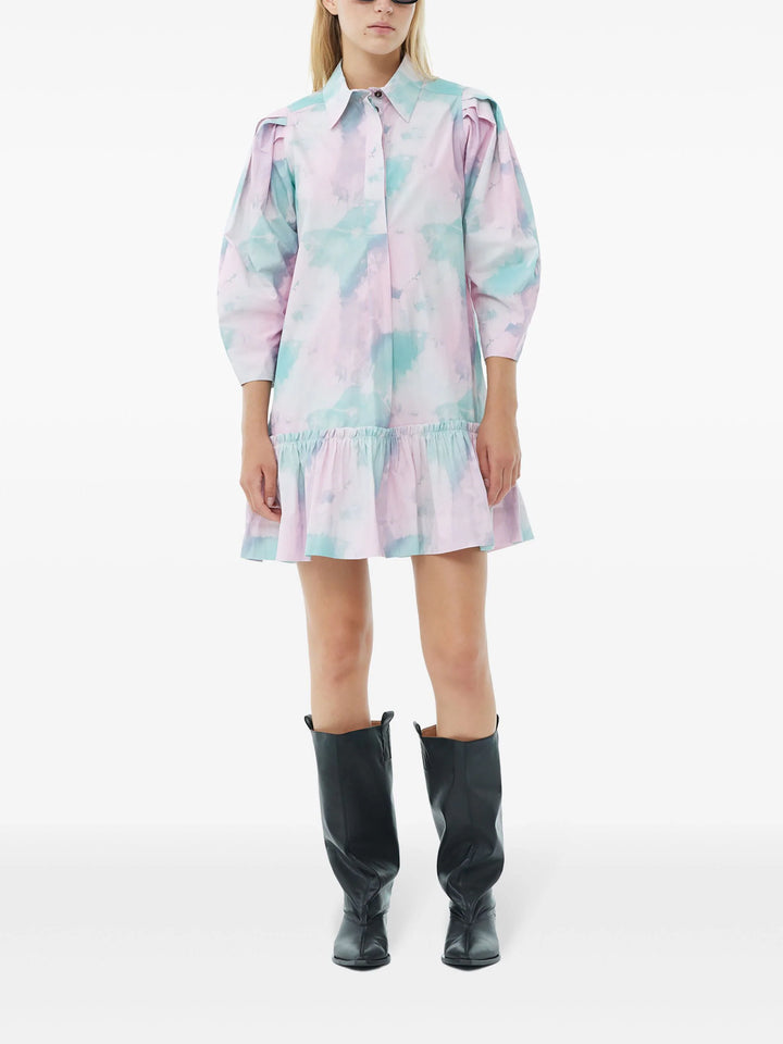 Printed Cotton Mini Shirt Dress