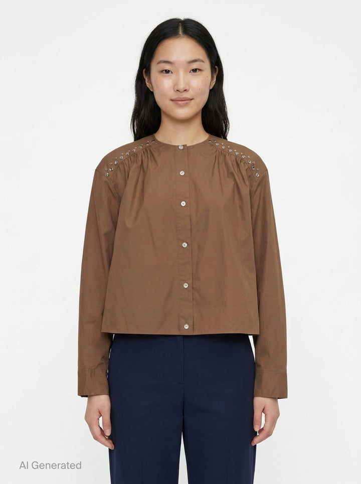 Gathered Poplin Studded Blouse | 3.1 Phillip Lim | Club21 - front