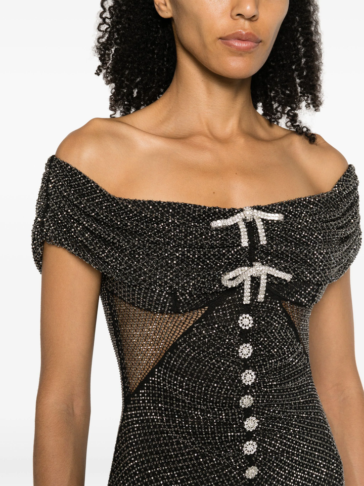 Black Diamante Fishnet Rhinest Dress