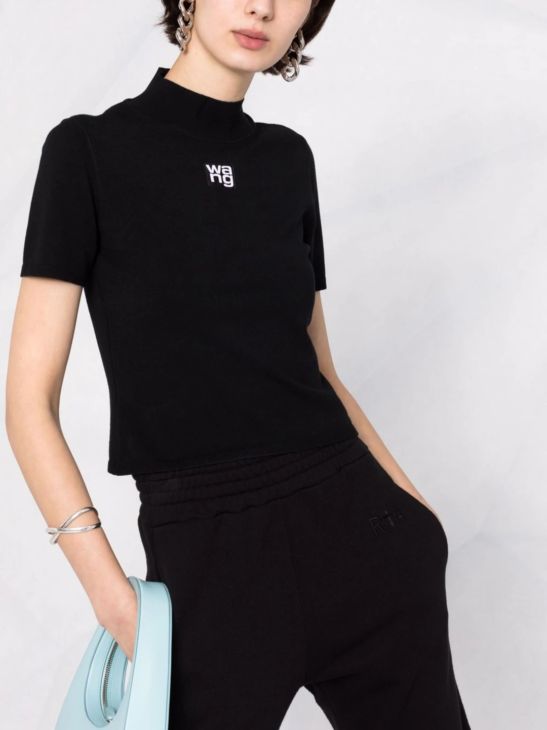 Logo Patch Mock Neck Top In Bodycon Knit