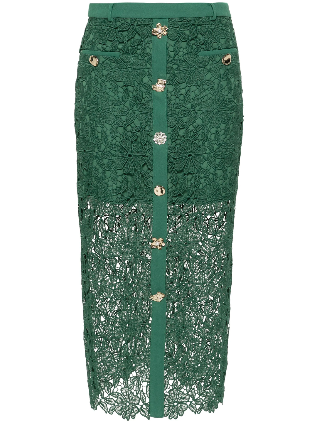 Green Guipure Lace Midi Skirt