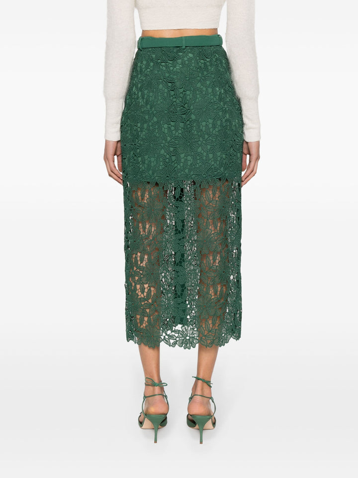 Green Guipure Lace Midi Skirt